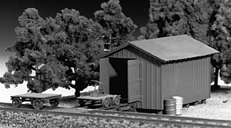 Handcar Shed w/Handcar & Trailer -- Kit - 1-5/8 x 2-11/16"  4.1 x 6.8cm