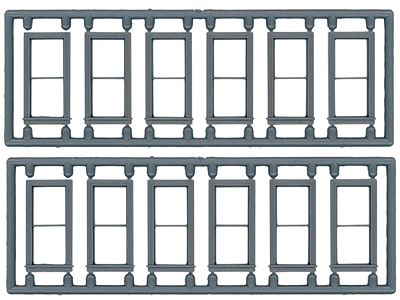 Windows - Double Hung pkg(12) -- 1/1; Scale 28 x 64"  (Fits .37 x .825" Opening)