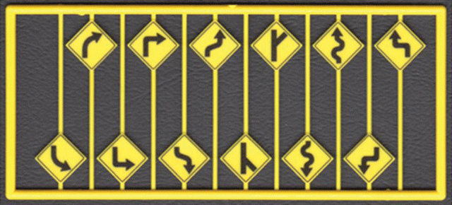 Highway Road Path (Arrow) Warning Signs -- Yellow w/Black Print 12 Pieces, 2 Each of 6 Warnings