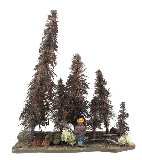 Burned Pine Trees with Smokey Bear Figure -- 7 Trees 3 - 9" 15.2 - 20.3cm Tall