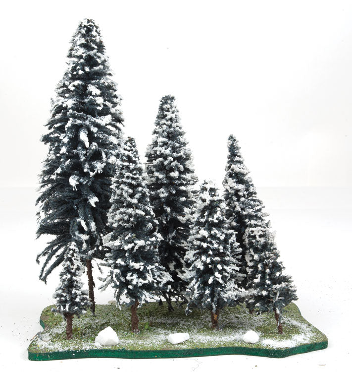 Spruce Trees with Snow -- 7 Trees 3 - 9" 7.6 - 22.9cm Tall