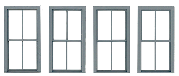 Double-Hung Windows -- 2-Over-2 - Scale 38 x 78"  96.5 x 198cm pkg(4)