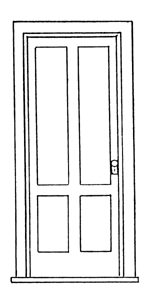 Door -- Working, 4-Panel w/Hinges & Knob