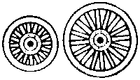 Circus Wagon Wheels -- Baggage/Plain: 36" Front & 48" Rear - Two Complete Sets
