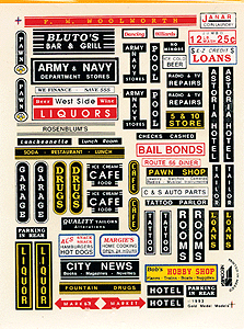Downtown Business Sign Decals Set -- Over 60 Full Color Signs