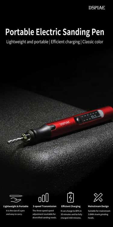 Portable Electric Sanding Pen -- Includes Pen, 3mm Diameter Dome Double Groove Head, USB-C Cord, Wrench-5