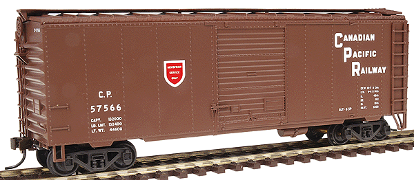 40' NSC Boxcar As-Built With Roofwalk & Long Ladders -- Canadian Pacific Railway Newsprint Service w/Red Shield - Block Style Name