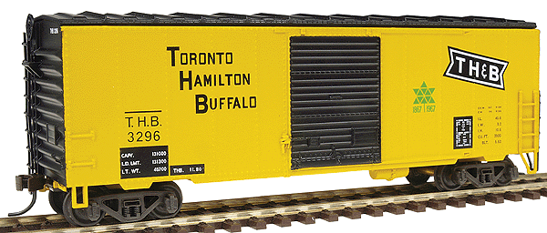 40' NSC Rebuilt Boxcar w/No Roofwalk & Short Ladders -- Toronto, Hamilton, & Buffalo 1967 Centennial (yellow, black)