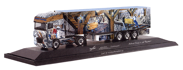 Private Collection European Trucks - DAF XF 2-Axle Cabover -- w/3-Axle Van Trailer "Herpa Presents II" (white w/full-color mine scene)