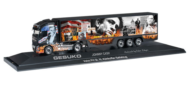 Volvo FH GL Semi Tractor w/Reefer Trailer - Assembled -- Johnny Cash (Full-Color Graphics)