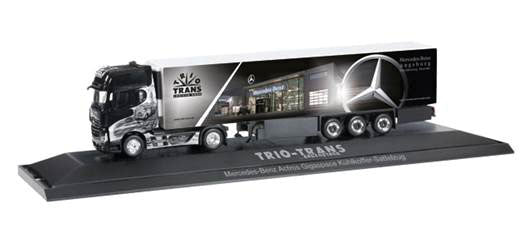 Mercedes-Benz Actros Semi Tractor w/Reefer Van Trailer - Assembled -- Trio-Trans (black, silver, Mercedes Graphics, German Lettering)