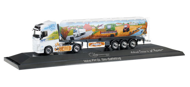 Volvo FH GL Tractor w/Bulk Tank Trailer - Assembled -- Asm Transport (white w/Full Color Mural, German Lettering)