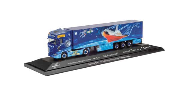 Scania CS 20 with Reefer Trailer - Assembled -- World History (Private Collection, Space Shuttle Graphics, German Lettering)