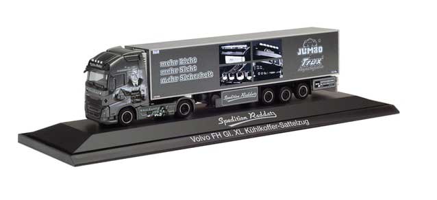 Volvo FH GL Tractor with Reefer Trailer - Assembled -- Raddatz Jork (black and white graphics, German Lettering)