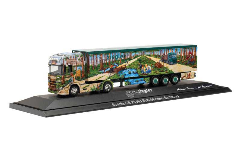 Scania CS20 HD Tractor with Walking Floor Trailer - Assembled -- Holz Ziegler (Forest Mural, German Lettering)