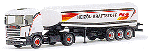 Tractor/Trailer Scania -- 124 2-Axle Tractor w/3-Axle Oil Tank Trailer Wahr  (white, red, orange)