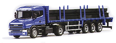 Trucks European Semis -- Scania 2-Axle T-Cab Conventional w/3-Axle Flatbed Trailer & I-Beam Load