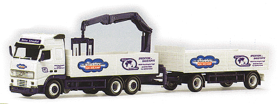 European Trucks - Volvo -- FH 2-Axle Flatbed w/Crane & Matching 2-Axle Trailer Schmalfuss (multi-color)