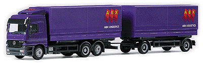 European Trucks - Box Van w/Matching 2-Axle Trailer -- Mercedes Actros Cabover (Canvas Side Body) ABX Logistics (blue)