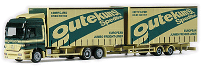 European Trucks - Box Van w/Matching 2-Axle Trailer -- Mercedes Actros L Jumbo Cabover (Canvas Side Body) Gutekunst