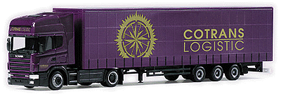 European Trucks - Tractor/Trailer - Scania 144 TL 2-Axle Cabover -- w/3-Axle Canvas Side Trailer Cotrans (purple, gold)
