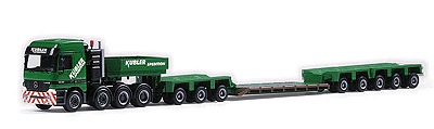 European Trucks - Tractor/Trailer - Mercedes Actros Heavy 4-Axle Cabover -- w/Sleeper & 8-Axle Heav-Duty Lowboy Flatbed Kubler (green, white, red)