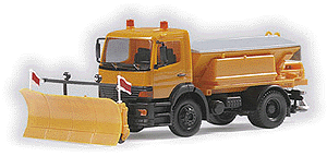 European Trucks - Mercedes Atego 2-Axle Cabover Straight Truck -- w/Snow Plow & Salt Spreader Body (orange, black)