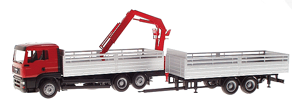 European Trucks - Flatbed w/Matching 2-Axle Trailer -- MAN TGB-A LX w/Hiab Crane