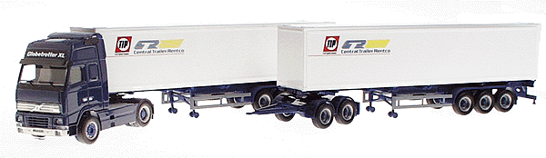 European Trucks - Tractor Trailer - Volvo FH 16 Globetrotter XL 2-Axle Cabover -- Roadtrain w/2 40' 3-Axle Chassis & Containers TIP/CTR (black, white)