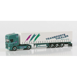 European Trucks - Tractor-Trailer - Scania 164 TL 2-Axle Cabover -- w/3-Axle Canvas Side Trailer Thialer (Italy; turquoise, white)