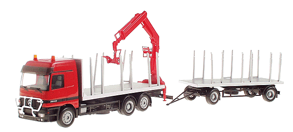 European Trucks - Tractor/Trailer - Mercedes Benz Actros w/Log Grabber -- w/Stake Trailer & Rear-Mount Loading Crane