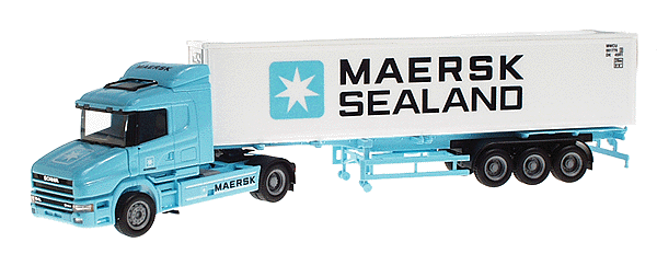 European Trucks - Tractor/Trailer - Scania 2-Axle Cabover -- w/3-Axle Chassis & 40' Box Container "Maersk/Sealand"