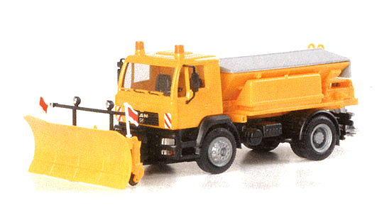European Trucks - MAN LE 2000 -- Highway Snow Plow w/Blade & Sand/Salt Spreader (orange, red, wite, yellow)