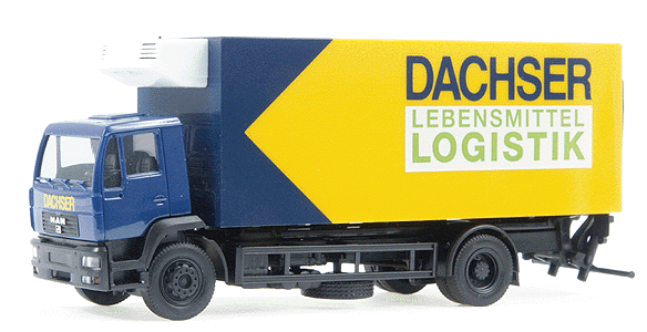 European Trucks - Straight Truck - MAN 2000 -- Reefer Body w/Working Liftgate - Dachser (blue, yellow, green, white)