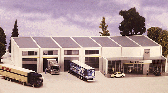 European Trucks - MAN -- Starter Set - "Trucknology Center" w/3 Trucks, 2 Cars, Building & Pavement