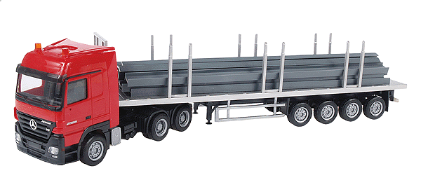 European Trucks - Tractor-Trailer - Mercedes Actros LH 3-Axle Cabover -- w/4-Axle Hi-Boy Stakeside Flatbed & I Beam Load