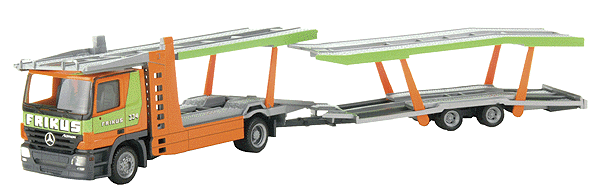 European Trucks - Tactor-Trailer - Mercedes Actros L Cabover Autocarrier -- w/Auto Carrier Trailer - Frikus, Austria (orange, green, gray)