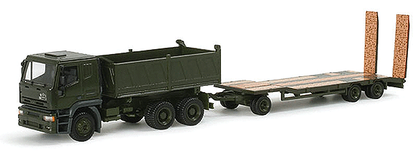 Military - Modern German Army (BW) - Corps of Engineers Equipment -- Iveco ET 3-Axle Cabover Dump Truck & 3-Axle Flatbed Trailer