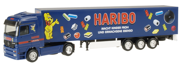 European Trucks - Mercedes Actros LH 2-Axle Cabover -- w/3-Axle Euro Box Trailer - Haribo (blue, multi-color art)