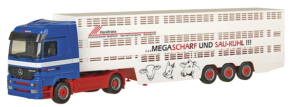 European Trucks - Mercedes Actros LH 2-Axle Cabover -- w/3-Axle Livestock Trailer - Riwatrans