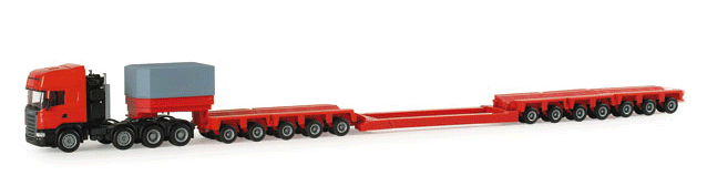 European Trucks Tractor Trailer Scania R TL -- 4-Axle Heavy Tractor w/12-Axle Lowboy Flatbed
