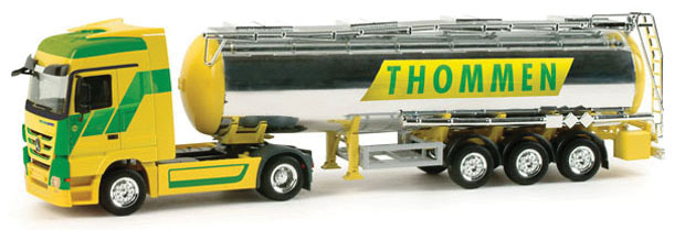 Truck Mercedes Actros LH 2-Axle Cabover Tractor w/Bulk Tanker Trailer -- Thommen (chrome, yellow, green)