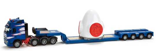 Volvo FH Tractor w/Heavy-Haul Trailer & Wind Turbine Nose Cone Load -- P. Adams (blue, white)