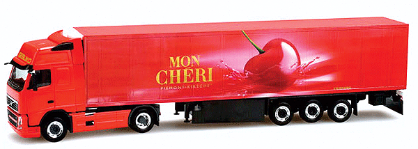 Truck Volvo FH GL XL w/Reefer Semi Trailer - Assembled -- Mon Cheri (red, German Lettering)