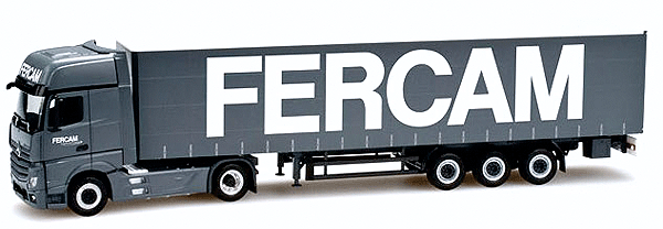 Truck Mercedes Actros 2011 Giga Tractor w/Canvas-Side Semi Trailer - Assembled -- Fercam (gray, white)