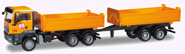 Truck MAN TGS M Dump Truck w/Dump Trailer - Assembled -- Max Boegl (yellow, black, German Lettering)