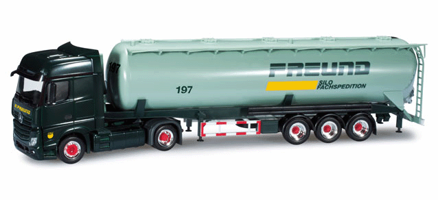 Mercedes-Benz Actros Bigspace Semi Tractor w/Bulk Tank Trailer - Assembled -- Freund (2-Tone Green, yellow, red)
