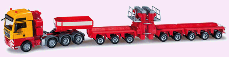MAN TGX XXL w/Heavy-Haul Trailer w/Pipe Adapter - Assembled -- Franke (red, yellow, German Lettering)