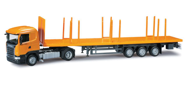 Scania R w/Flatbed Trailer - Assembled -- Orange
