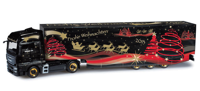 MAN TGX XXL Euro6 Tractor w/Van Trailer - Assembled -- Christmas 2013 (black, gold, red, German Lettering)